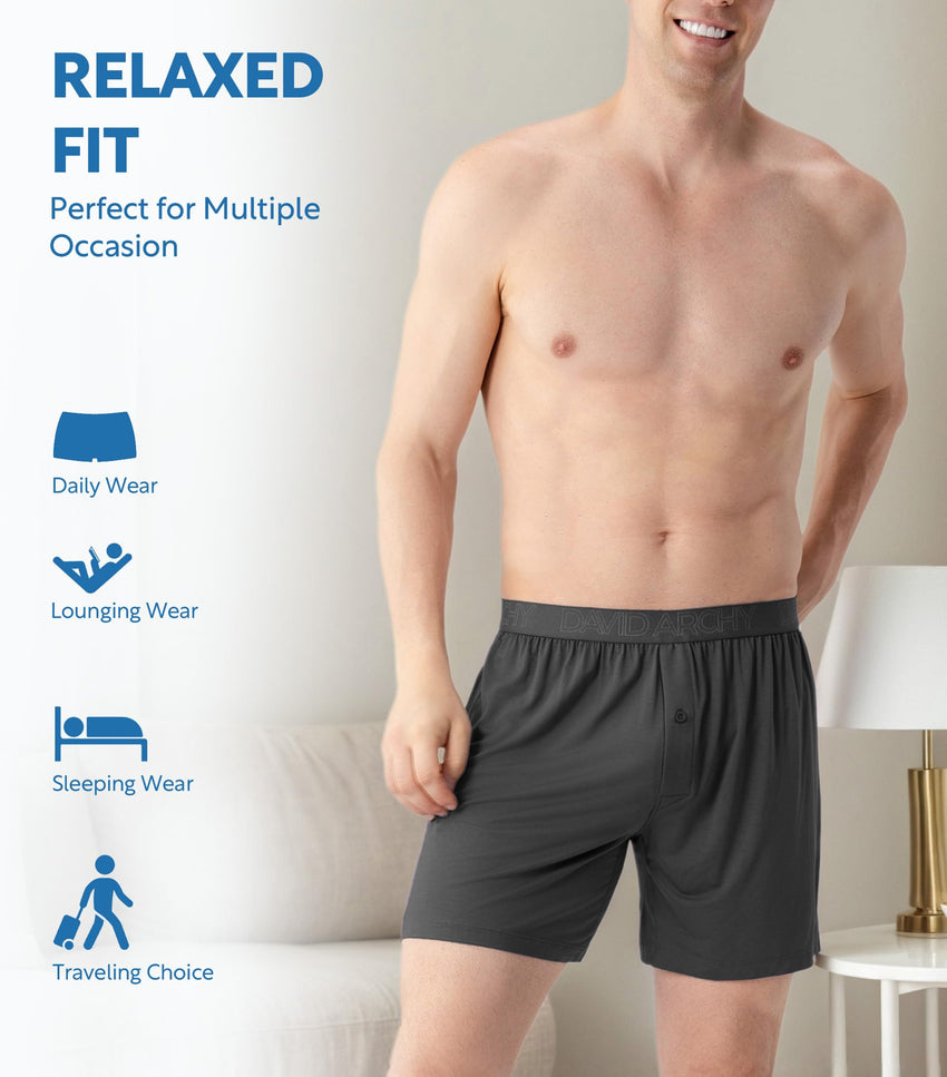 DAVID ARCHY Mens Boxers Soft Rayon Made from Bamboo Boxers for Men Pack Loose Underwear Cooling Mens Boxer Shorts