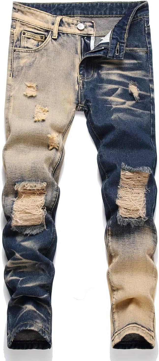 HENGAO Boy's Distressed Ripped Skinny Jeans