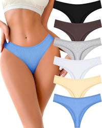 FINETOO Cotton Thongs for Women Soft Low Rise Sexy Thong Ladies Panties Womens Underwear 6 Pack S-XXXL