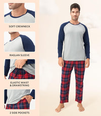 DAVID ARCHY Mens Pajamas Set - Soft Pj Sets for Men Long Sleeve Pajamas Men Cotton Mens Pjs Sets Loungewear with Pockets