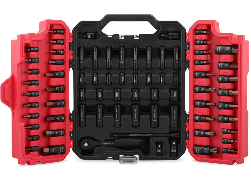 Hex Bit Impact Socket Set: 36-Piece with 4 Adapters, 1/4" 3/8" 1/2" Drive Master Allen Impact Socket Set, SAE and Metric, H5-H19 & 3/4"-5/64", Heavy Duty Storage Case, Automotive Mechanic