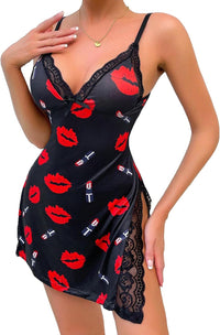 Sexy Night Gowns for Women Babydoll Lingerie Dress Lace Trim Sleep Dress Chemise Nightgowns Side Split Nighty