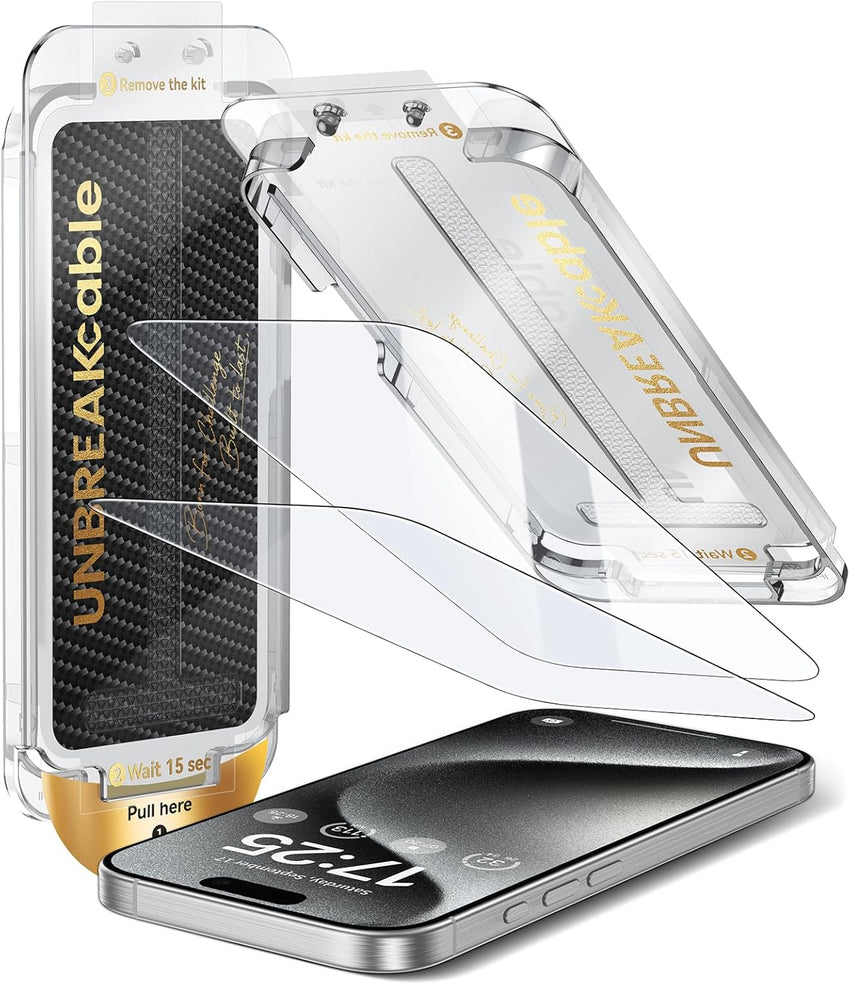 UNBREAKcable Screen Protector for iPhone 16 Pro Max, Pull-To-Protect Easy Installation, Auto Dust-Elimination, 9H+ Military-Grade Tempered Glass, Bubble-Free, Case Friendly, HD Clear, 6.9 Inch, 2 Pack