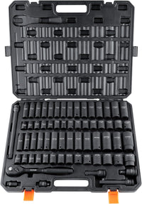 VEVOR 1/2" Drive Impact Socket Set, 65 Piece SAE 3/8" to 1-1/4" and Metric 10-24mm, 6 Point Cr-V Alloy Steel for Auto Repair, Easy-to-Read Size Markings, Rugged Construction, Storage Case
