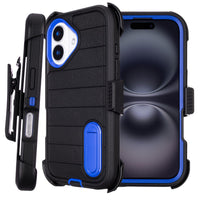 Black for iPhone 16 Case with Belt Clip Holster, Heavy Duty Rugged Military Grade Shockproof Case for iPhone 16 Case Protective Cover with Kickstand 6.1 Inch