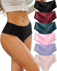 Sth Big High Waisted Seamless Underwear for Women No Show Panties Cheeky Scalloped Edge Bikini Breathable Briefs 6 Pack