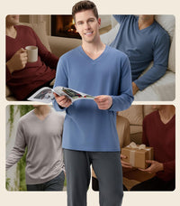 DAVID ARCHY Men's Pajamas Set Soft Cotton Long Sleeve Sleepwear Comfy Loungewear Pjs with Pockets