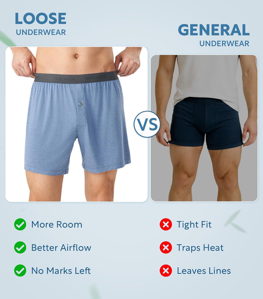 DAVID ARCHY Mens Underwear Bamboo Rayon Boxers for Men Breathable and Cool Men's Boxer Shorts with Button Fly 3 or 5 Pack