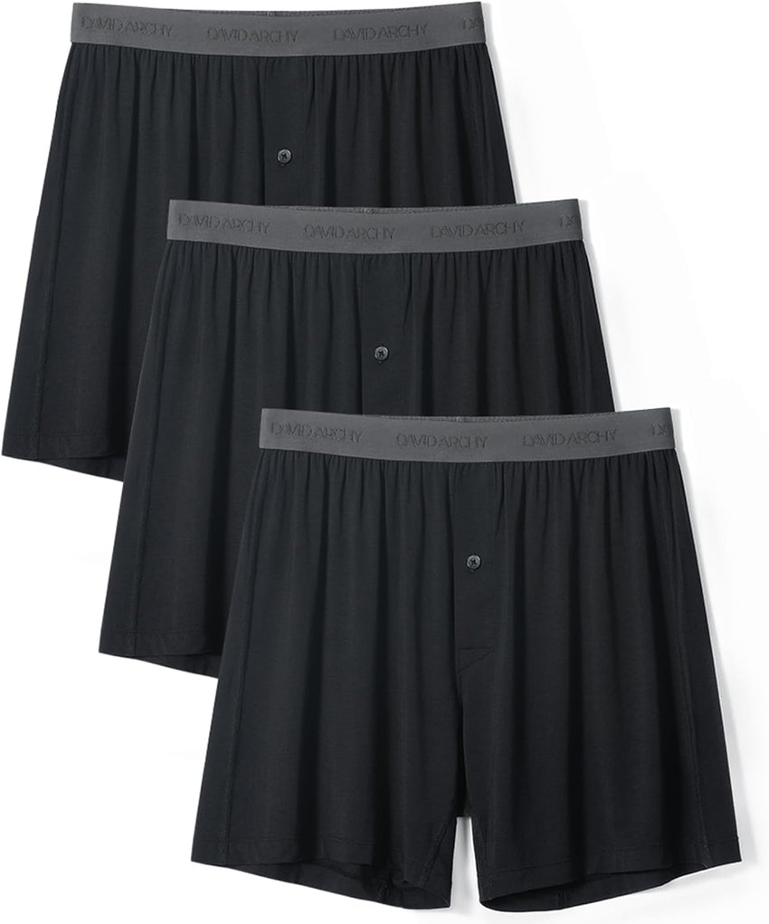 DAVID ARCHY Mens Underwear Bamboo Rayon Boxers for Men Breathable and Cool Men's Boxer Shorts with Button Fly 3 or 5 Pack