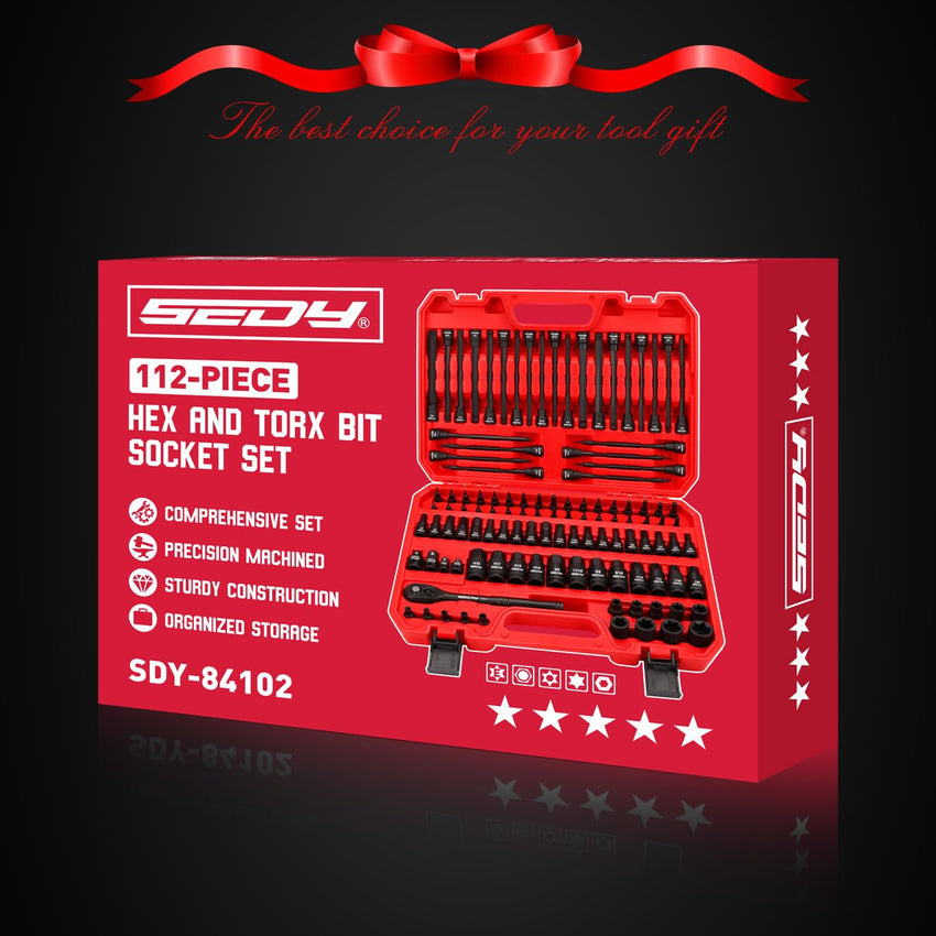 29-Piece 1/2" Drive Impact Socket Set, SAE (3/8 to 1 inch) and Metric (10-24mm) Sizes with Extension Bars Standard Deep Socket Set CR-V Material High Durability Impact Wrench