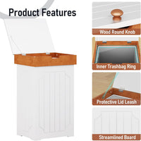 Function Home Trash Can Cabinet, 13 Gallon Kitchen Garbage Can, Wooden Recycling Trash Bin, Dog Proof Trash Can, Trash Cabinet with Lid for Home Kitchen Bathroom, White