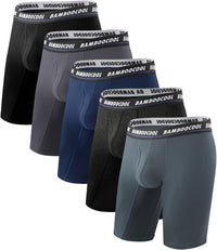BAMBOO COOL Men's Long Boxer Briefs Performance Long Leg Sports Boxer Brief Underwear MultiPack
