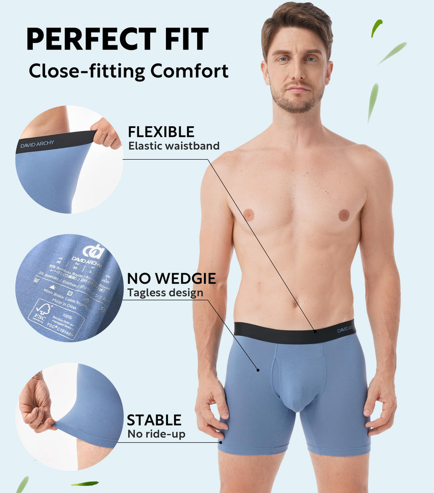 DAVID ARCHY Mens Underwear Rayon Made from Bamboo 7-Pack, Wicking-Moisture & Cool Boxer Briefs with Support Pouch