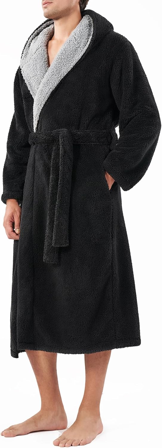 DAVID ARCHY Men's Soft Fleece Plush Robe Full Length Long Bathrobe