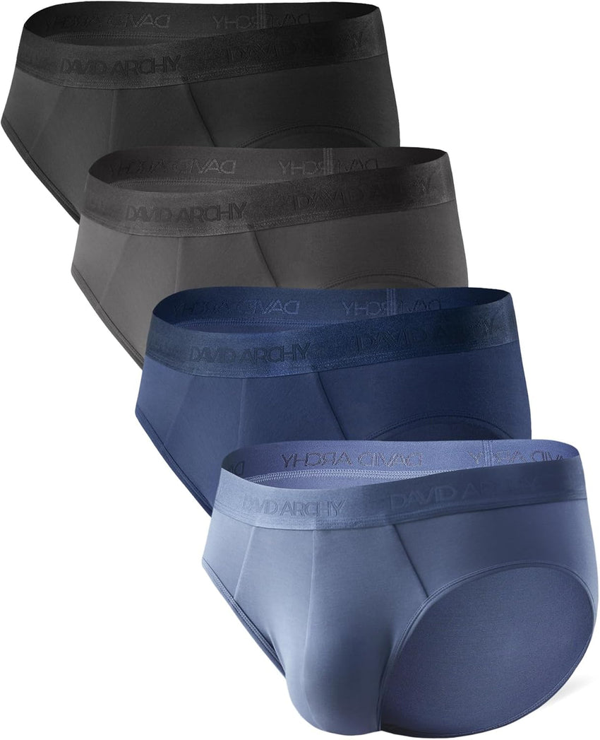 DAVID ARCHY Men's Briefs Modal No Fly Underwear Support Pouch Soft Comfort Briefs for Men 4 Pack