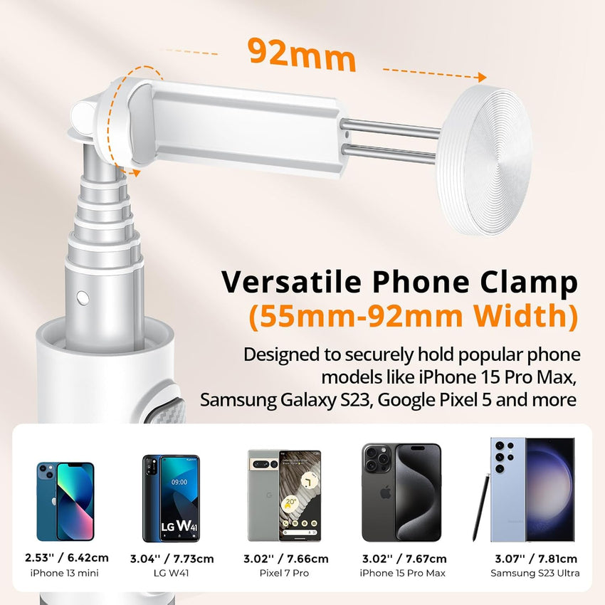 ATUMTEK 62" Selfie Stick Tripod, Extendable Aluminum Tripod with Rechargeable Bluetooth Remote, Compatible with iPhone and Android Smartphones, Perfect for Travel, Vlog, Video and Photo, White