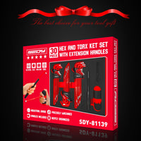 SEDY 32-Piece Hex Key Wrench Set, Metric and SAE Allen Wrenches (0.028-3/8 inch, 0.7-10 mm) L Shape Allen Keys, Chrome Vanadium Steelwith 2x Extension Handle
