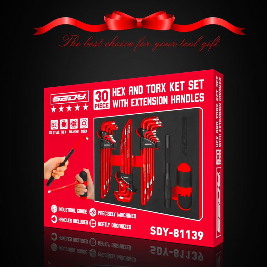 SEDY 32-Piece Hex Key Wrench Set, Metric and SAE Allen Wrenches (0.028-3/8 inch, 0.7-10 mm) L Shape Allen Keys, Chrome Vanadium Steelwith 2x Extension Handle