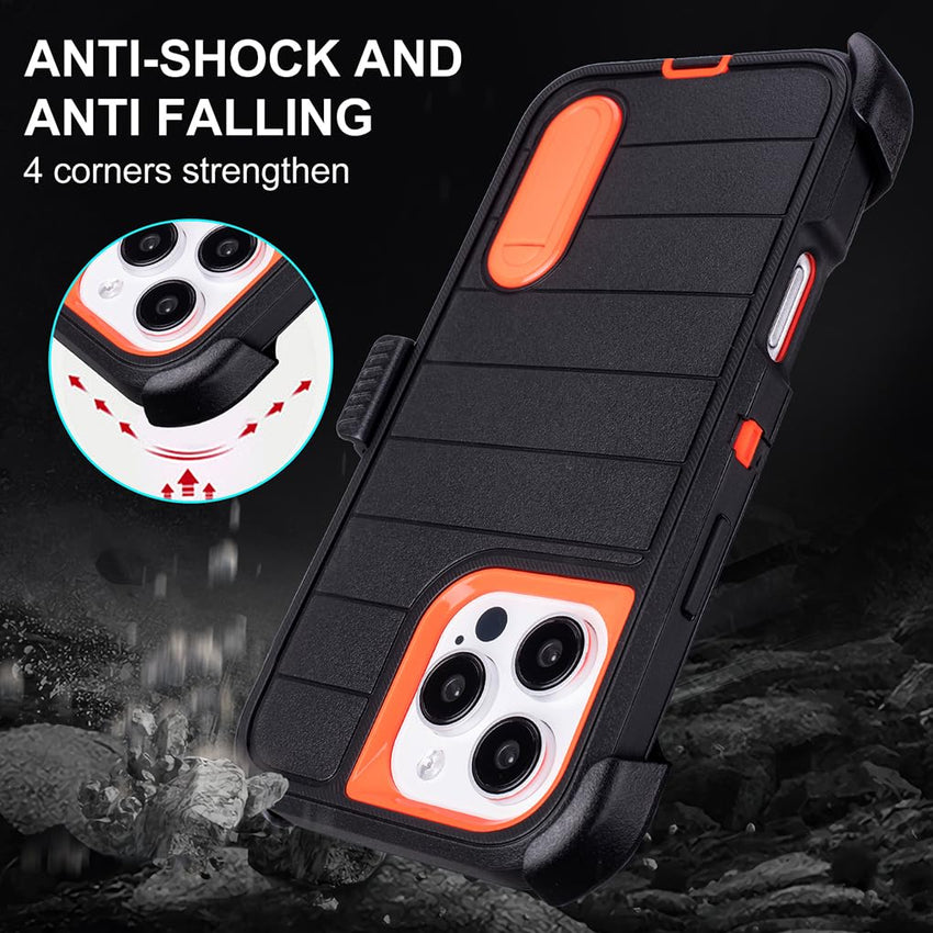 for Phone Case iPhone 16 Pro Case Black with Belt Clip Heavy Duty Holster for Shockproof Cases,3 Layers of Sturdy,Military Grade Defender Cover for iPhone 16 Pro Cases Black 6.3 Inch