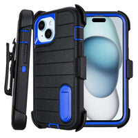 for Rugged iPhone 15 Case with Belt Clip Holster, Military Grade Heavy Duty Shockproof Cover for iPhone15 Case Protective with Stand 6.1 Inch (Black+Blue)