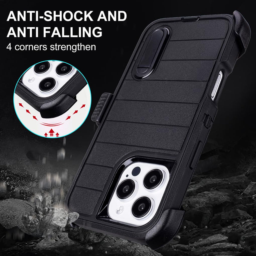 for Phone Case iPhone 16 Pro Case Black with Belt Clip Heavy Duty Holster for Shockproof Cases,3 Layers of Sturdy,Military Grade Defender Cover for iPhone 16 Pro Cases Black 6.3 Inch