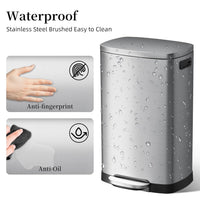 13 Gallon Trash Can with Lid, 50L Fingerprint Proof Stainless Steel Kitchen Trash Can with Removable Inner Bucket and Lid Soft Close, Pedal Rubbish Bin for Home Office(Silver)