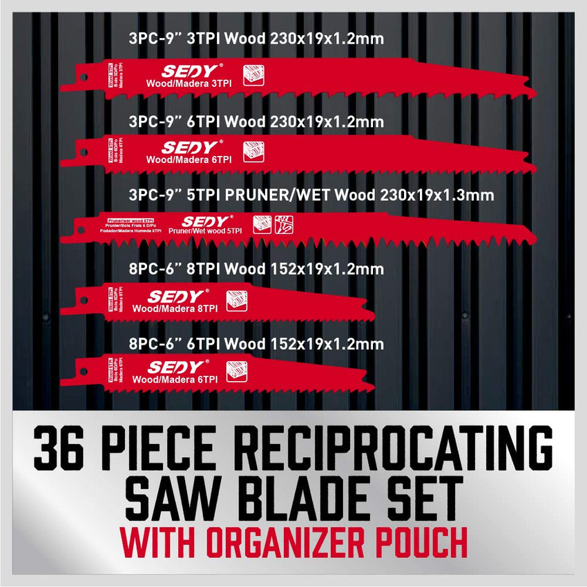 36-Piece Ultimate Reciprocating Saw Blade Set - Premium Saw Blades, Durable Wood & Metal Cutting Blades with Storage Pouch, Long-Lasting Pruning Blades