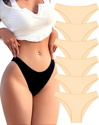 6 Pack Cotton Underwear for Women Cute Low Rise Bikini Panties High Cut Breathable Sexy Hipster Womens Cheeky S-XL