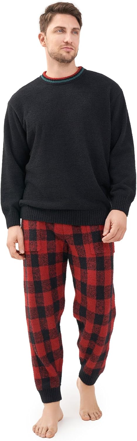 DAVID ARCHY Mens Pajamas Set Ultra-Soft Fleece Pajamas Warm Sleepwear Long Sleeve Lounge Set with Pockets