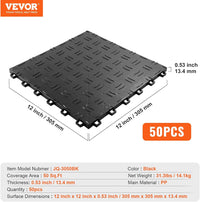 VEVOR Garage Tiles Interlocking, 12 x 12 x 0.53 inch 50 Pack Garage Floor Covering Tiles, Non-Slip Double-Sided Texture Garage Flooring Tiles, for Garages, Basements, Repair Shops, Black
