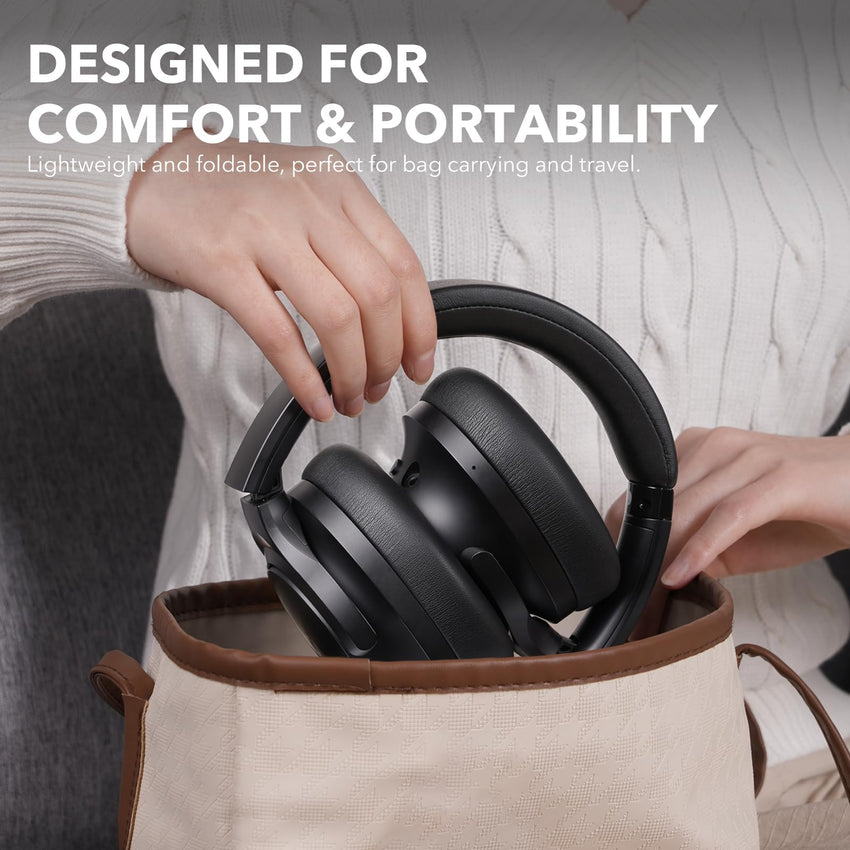 1Mii Y8+ Noise Cancelling Headphones Bluetooth, Wireless LDAC Hi-Res Audio, Custom EQ via App, 75H Playtime, Comfort Fit, Over Ear Headphones Foldable for Airplane Travel Home Office Black