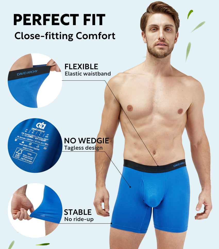 DAVID ARCHY Mens Underwear Rayon Made from Bamboo 7-Pack, Wicking-Moisture & Cool Boxer Briefs with Support Pouch