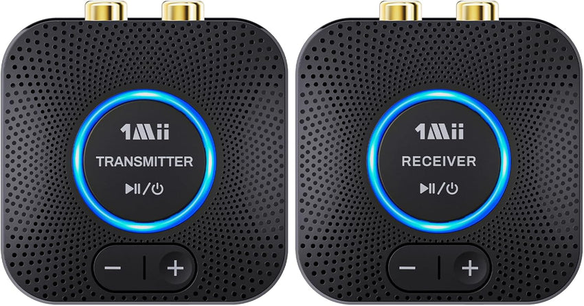 1Mii 2.4GHz Wireless Audio Transmitter Receiver Set for TV, 260Ft/80M Long Range 25ms Low Latency with AUX RCA in/Out,Wireless Audio Adapter for TV PC Powered Speaker Amplifier Soundbar