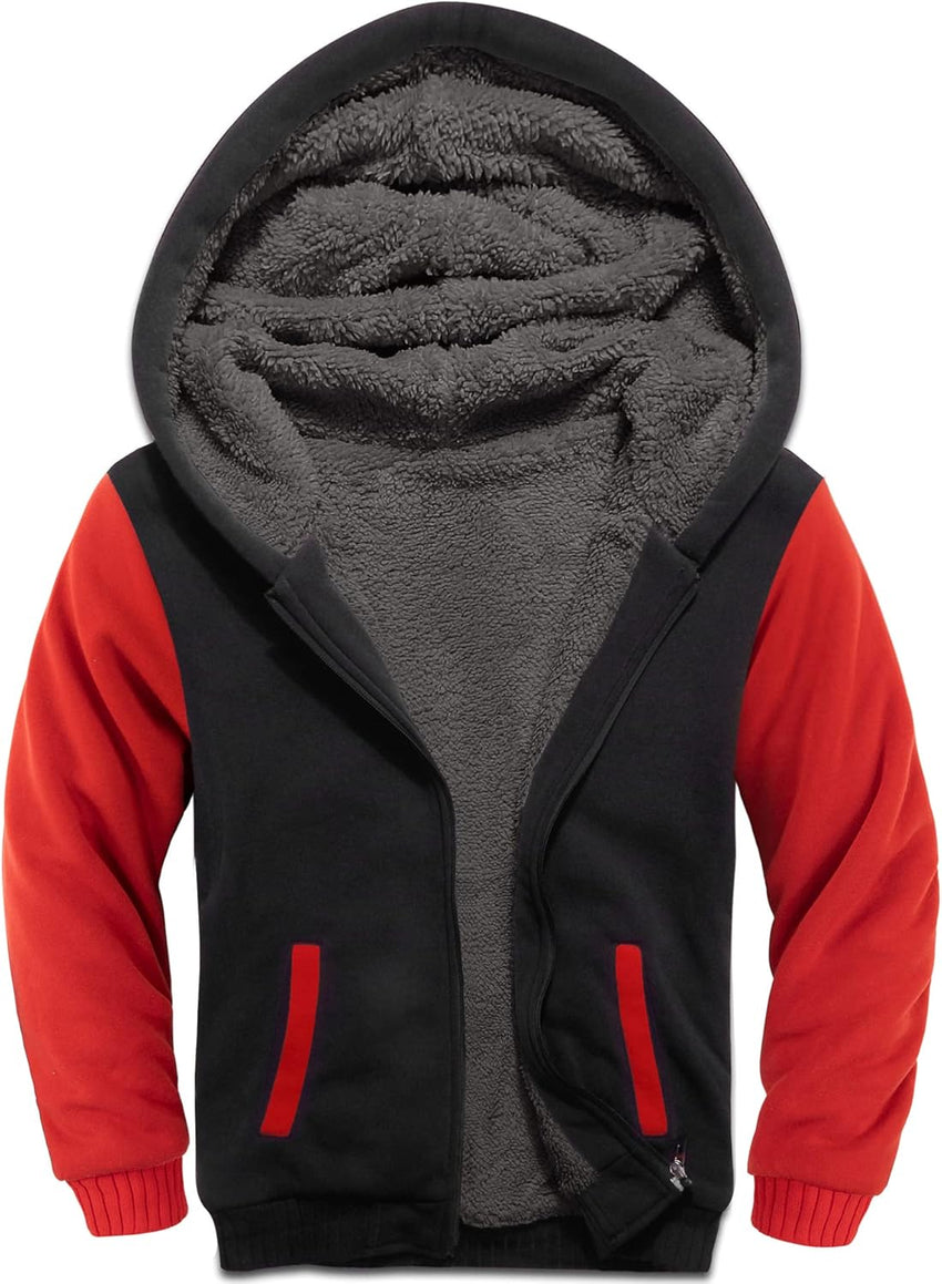 SWISSWELL Hooded Jacket for Boys Full Zip Ultra Soft Sherpa Fleece Hoodie Sweatshirt for Kids School Hooded Outerwear