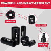 29-Piece 1/2" Drive Impact Socket Set, SAE (3/8 to 1 inch) and Metric (10-24mm) Sizes with Extension Bars Standard Deep Socket Set CR-V Material High Durability Impact Wrench