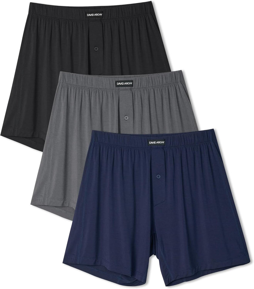 DAVID ARCHY Mens Boxer Shorts Breathable Soft Rayon Made from Bamboo Boxers for Men Loose Fit Mens Underwear 3 or 5 Pack
