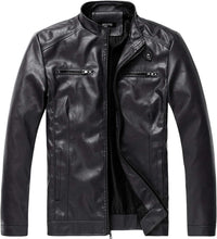 7DAY'S Men's Stand Collar Leather Jacket Motorcycle Lightweight Faux Leather Outwear