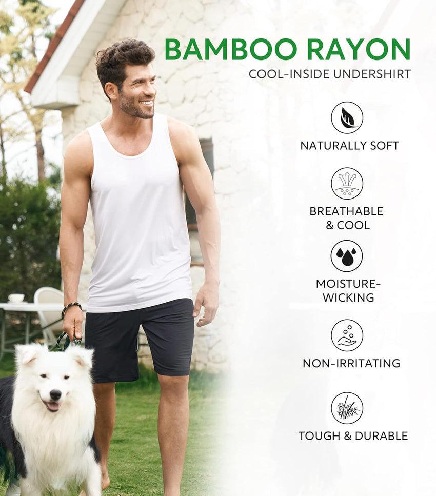 DAVID ARCHY Men's Tank Top Bamboo Rayon Undershirts Tank Shirt Moisture-Wicking A-Shirt for Men, 3 or 5 Pack