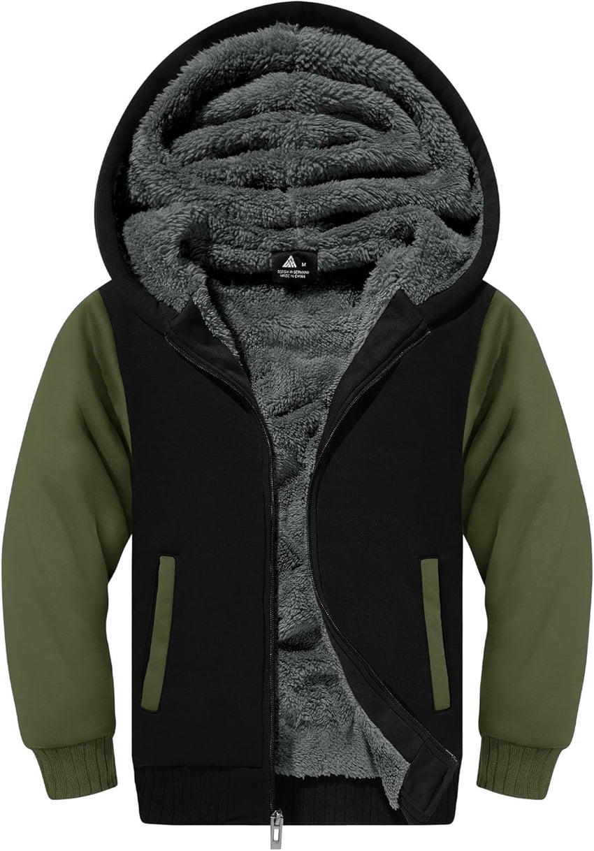 SWISSWELL Hooded Jacket for Boys Full Zip Ultra Soft Sherpa Fleece Hoodie Sweatshirt for Kids School Hooded Outerwear