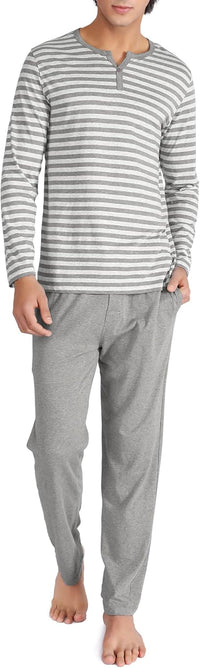DAVID ARCHY Men's Pajamas Set Soft Cotton Long Sleeve Sleepwear Comfy Loungewear Pjs with Pockets