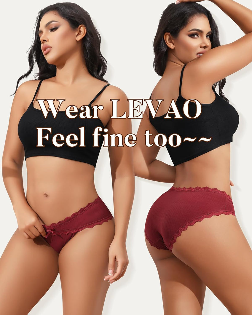 LEVAO Womens Underwear Cotton Cheeky Bikini Panties for Women Lace Stretch Hipster Ladies Briefs Multipack S-XXL