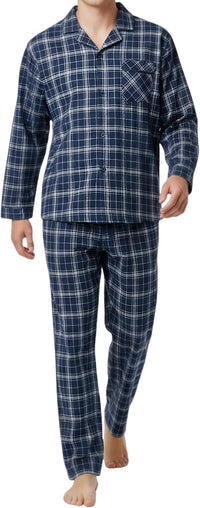 DAVID ARCHY Men's Pajamas Set Flannel Pjs Sets Ultra-Soft Cotton Pajamas for Men Classic Plaid Lounge Set with Roomy Pockets