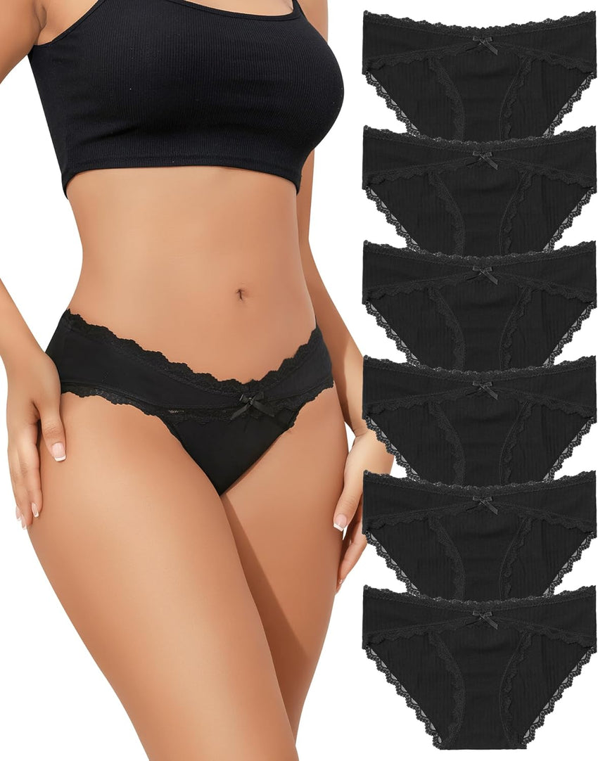 LEVAO Womens Underwear Cotton Cheeky Bikini Panties for Women Lace Stretch Hipster Ladies Briefs Multipack S-XXL