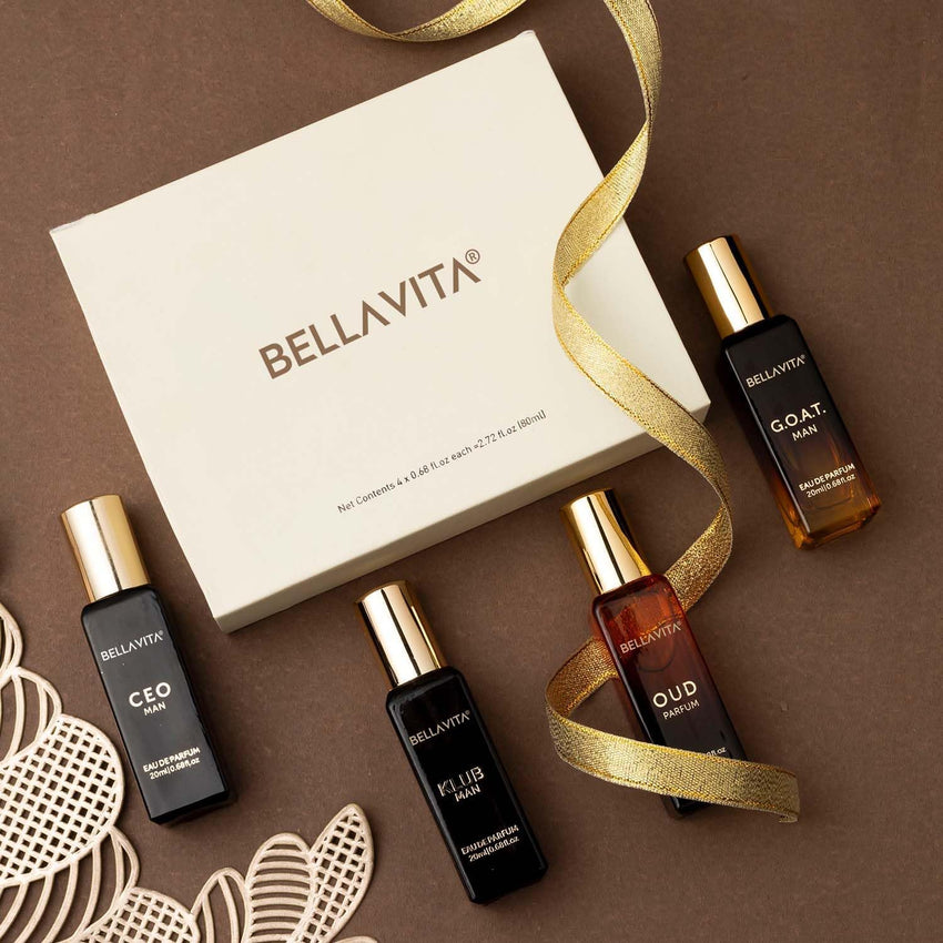 Bella Vita Luxury Long Lasting Perfume Gift Set for Man | 4x20ml | Gifts for Men | Woody, Citrusy, Oud, Premium Fragrance Scent | KLUB, OUD, CEO, G.O.A.T