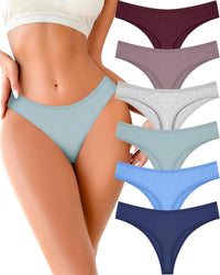 FINETOO Cotton Thongs for Women Soft Low Rise Sexy Thong Ladies Panties Womens Underwear 6 Pack S-XXXL