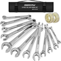 4-Piece Flare Nut Wrench Set - SAE Brake Line Wrench 1/4, 5/16, 3/8, 7/16, 1/2, 9/16, 5/8, 11/16-inch, Professional Offset Heads, Portable Organizer Pouch Included