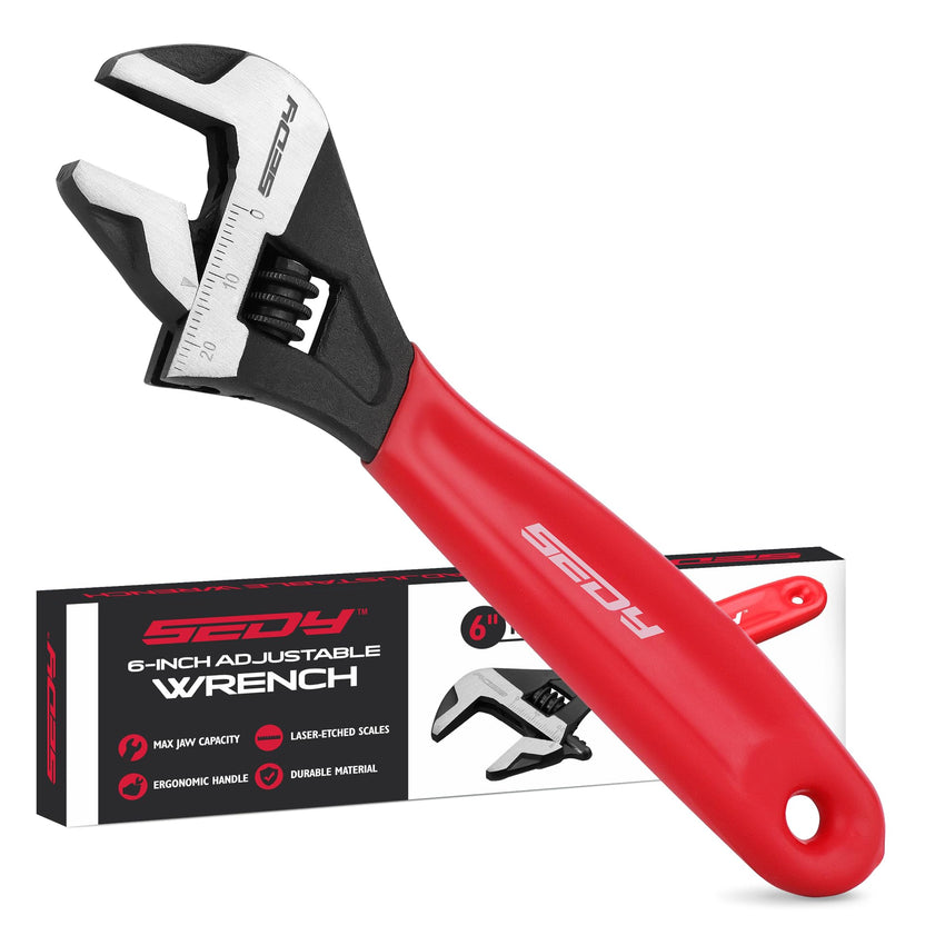 Adjustable Wrench Set Pipe Spanner: 6" 8" 10" Wide Jaw Black Oxide Wrench With Cushion Grip, Laser Marked Metric & SAE Scales, CR-V Steel for Professional