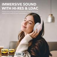 1Mii Y8+ Noise Cancelling Headphones Bluetooth, Wireless LDAC Hi-Res Audio, Custom EQ via App, 75H Playtime, Comfort Fit, Over Ear Headphones Foldable for Airplane Travel Home Office Black