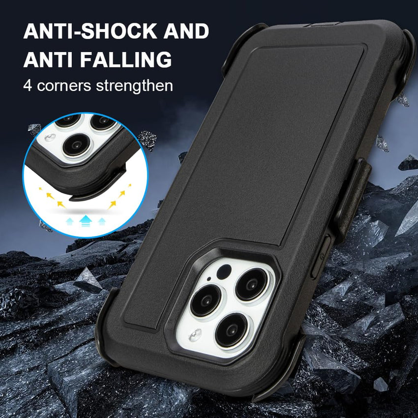 for Black iPhone 15 Case with Belt Clip, Shockproof Heavy Duty Rugged, 3 Layers of Sturdy,Anti-Drop, Military-Grade Defender Cover for iPhone 15 Case Black
