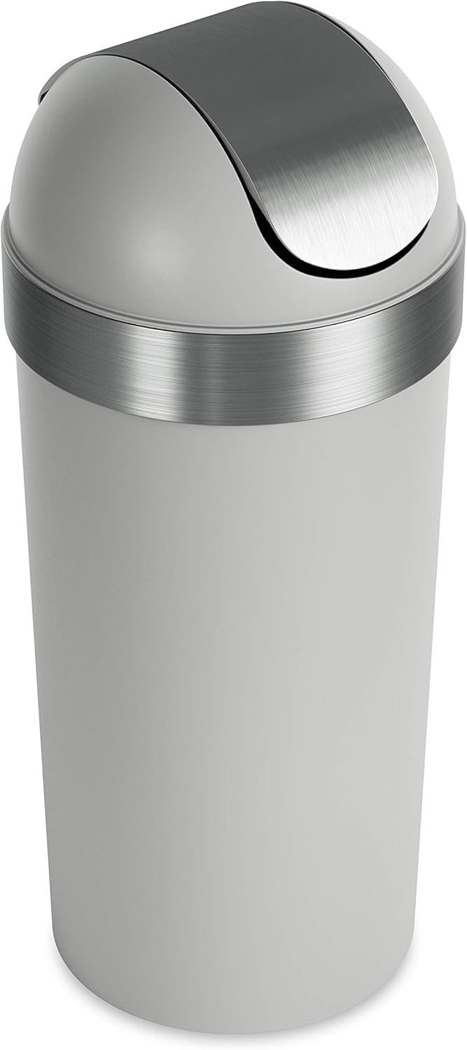 Umbra Venti Kitchen Trash Can with Swing Top Lid, Large 16-Gallon (62 L) Capacity, Grey